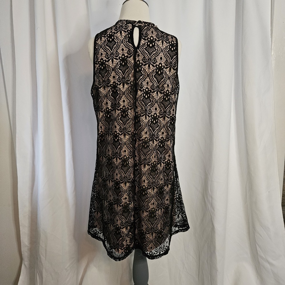 Wishful Park Shift A-line Dress Women Size L Black Tan Lined Lattice Sleeveless - Picture 2 of 9